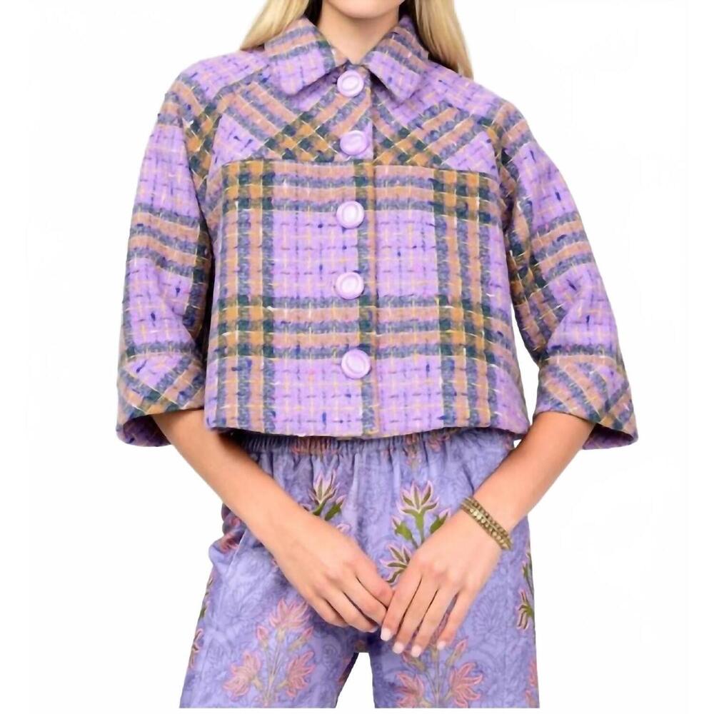 NEW IVY JANE swing plaid jacket in periwinkle